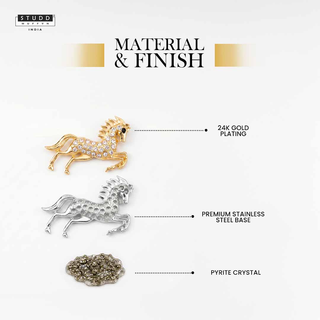 Spirit of Stallion Pyrite Pendant – 24K Gold Tone Plated [With Chain] - Image 3