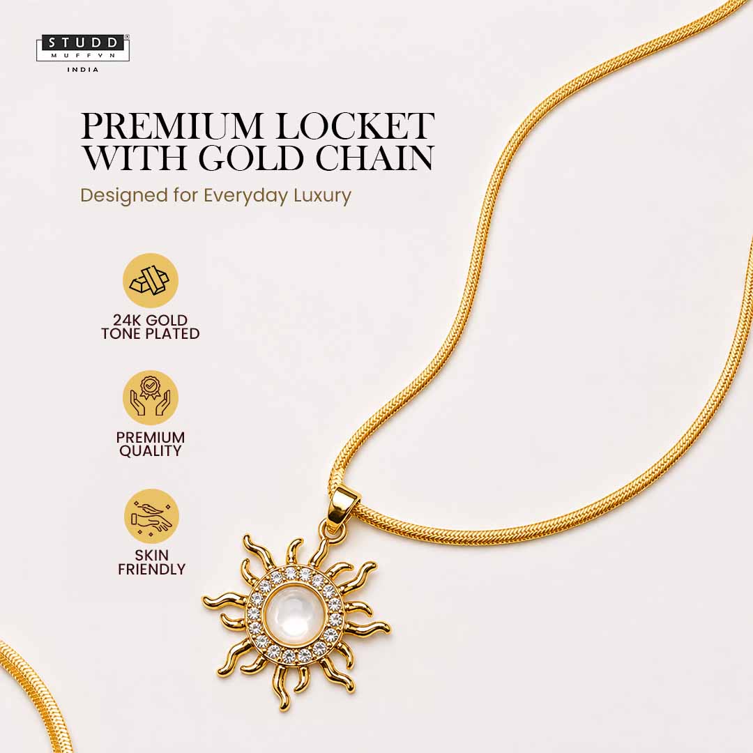 Sun Shine Pendant - 24k Gold Tone Plated [ With Chain ] - Image 2