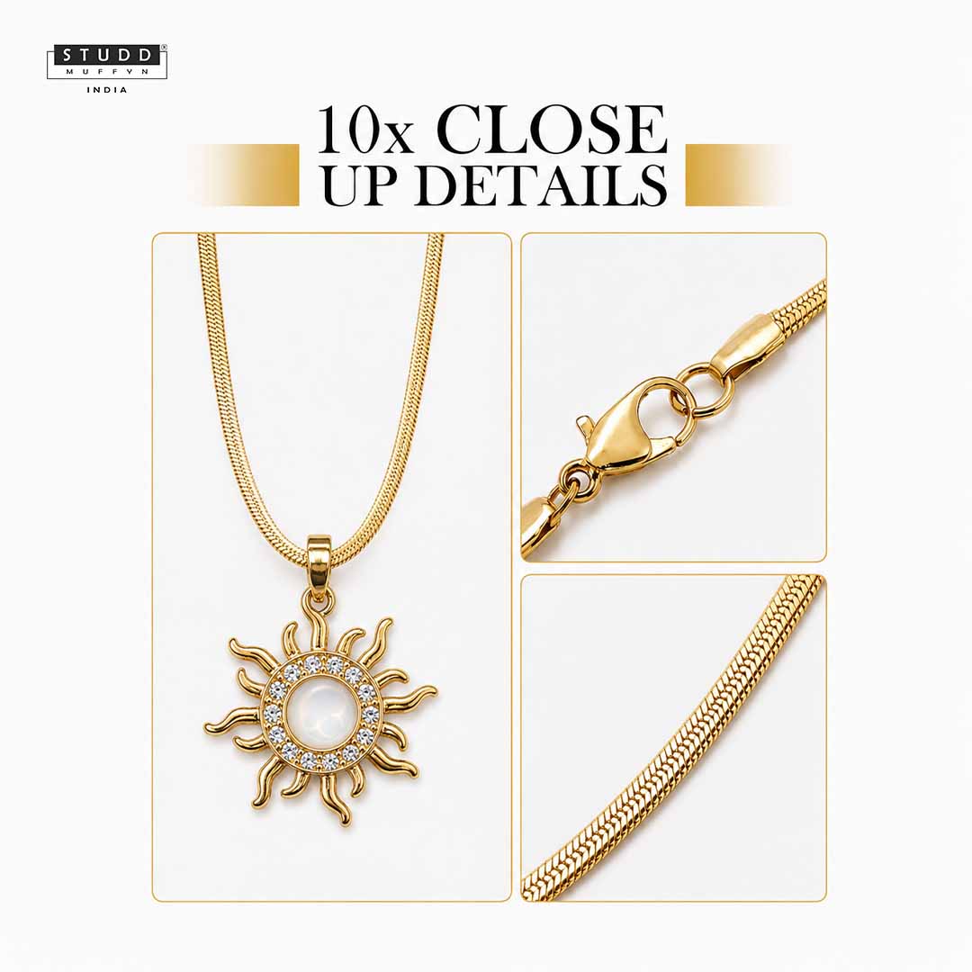 Sun Shine Pendant - 24k Gold Tone Plated [ With Chain ] - Image 5