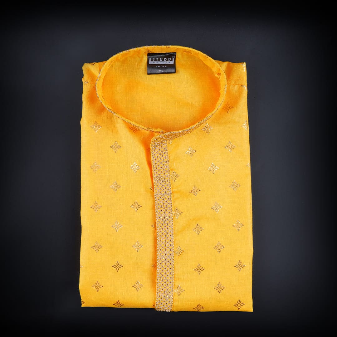 Yellow Block Print Kurta - Image 7
