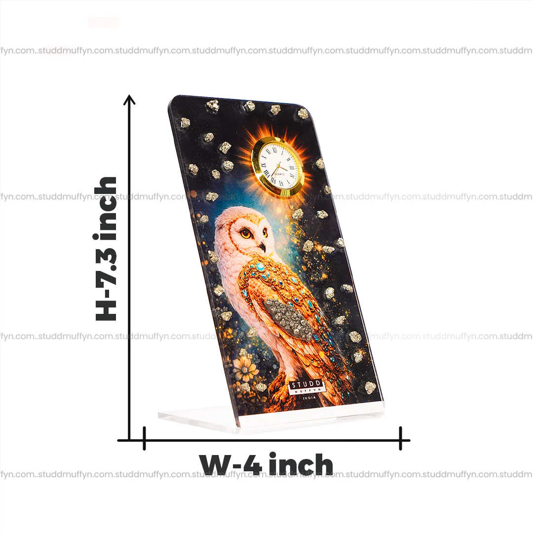Owl Pyrite Crystal Table Clock - Image 6