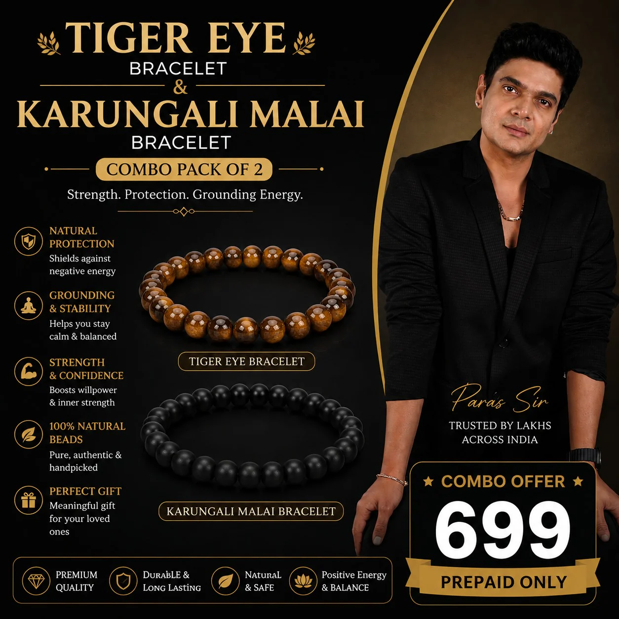 TIGER EYE AND KARUNGALI BRACELET