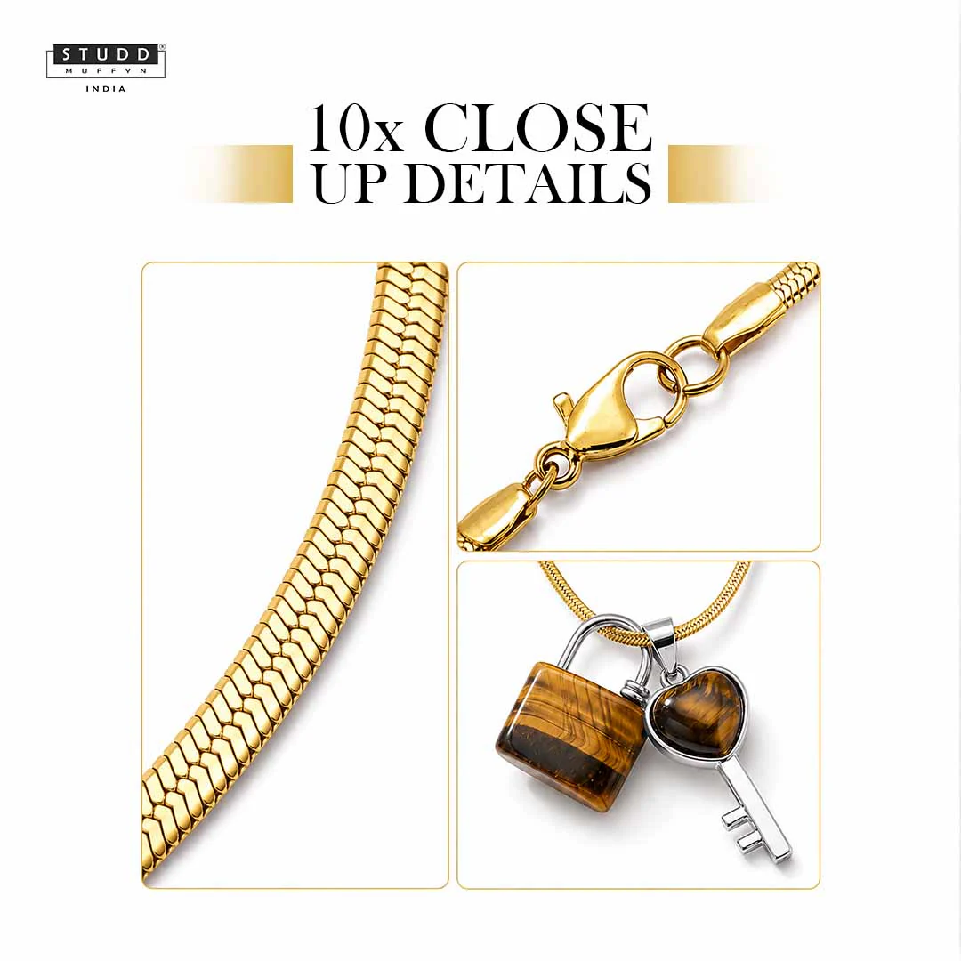 Tiger Eye Lock & Key Crystal Pendant With Chain - Image 5
