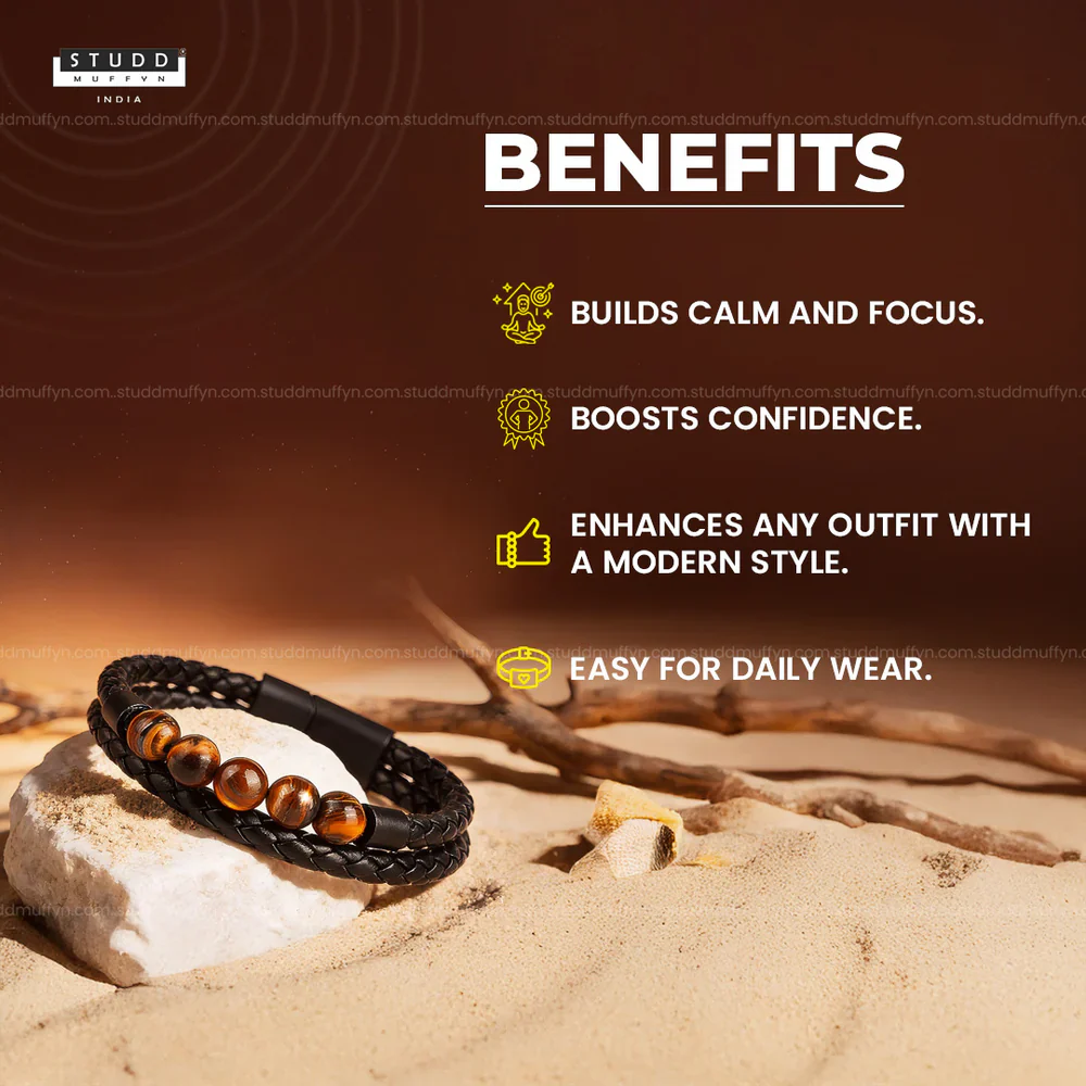 Tiger Eye Vegan Leather Bracelet Pack of 2 - Image 3
