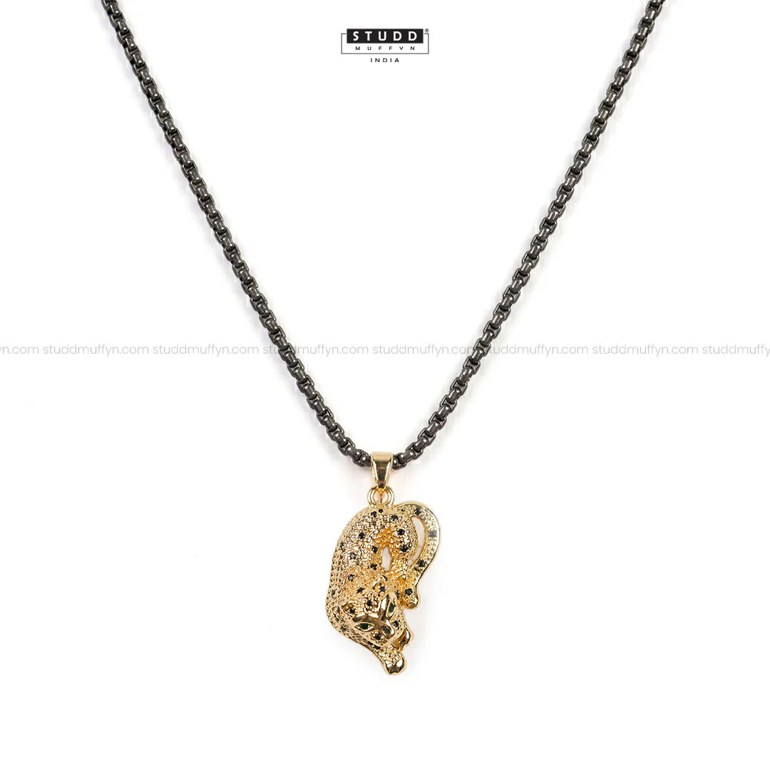 Fierce Tiger Pendant - 24k Gold Tone Plated [ Black Chain ] - Image 2