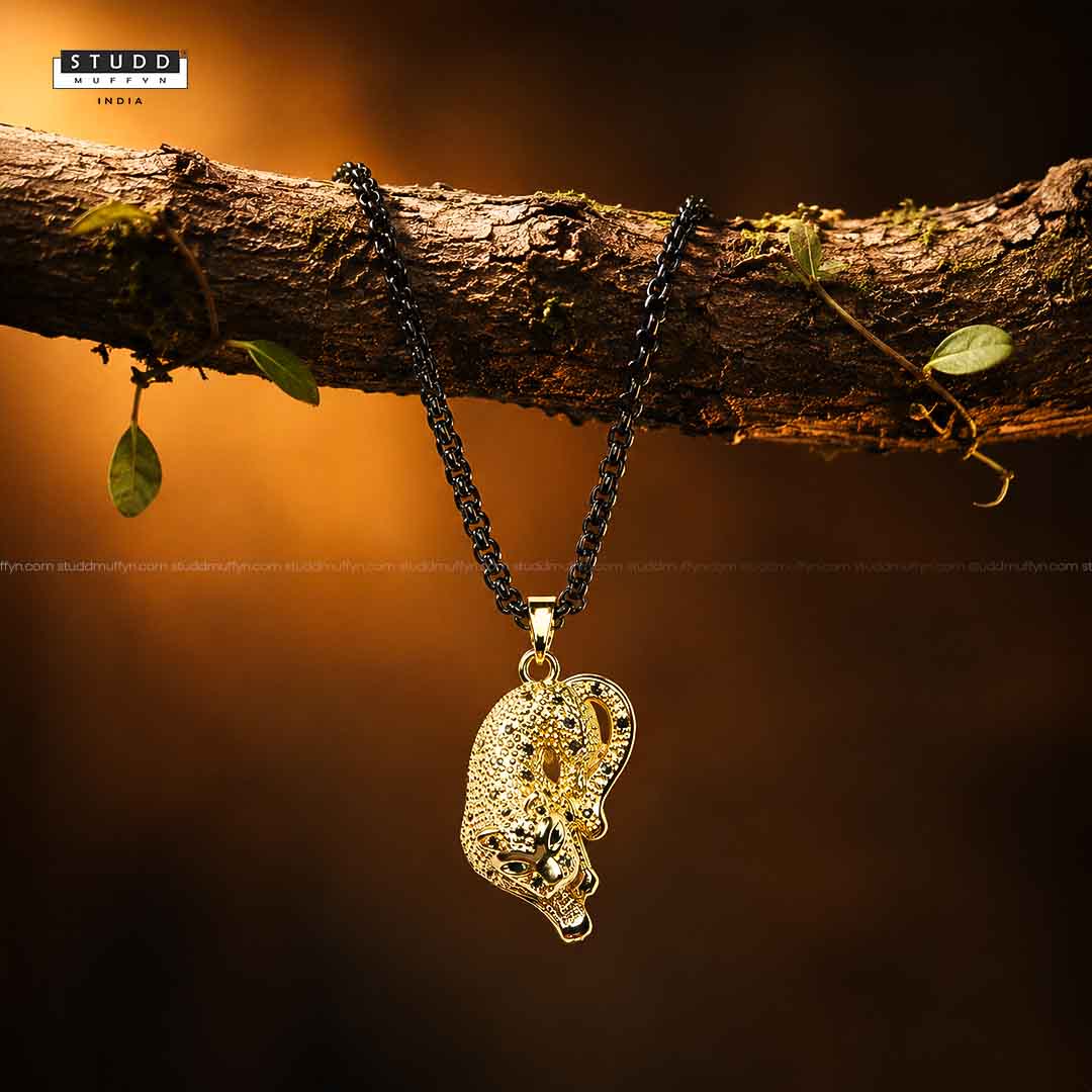 Fierce Tiger Pendant - 24k Gold Tone Plated [ Black Chain ] - Image 3