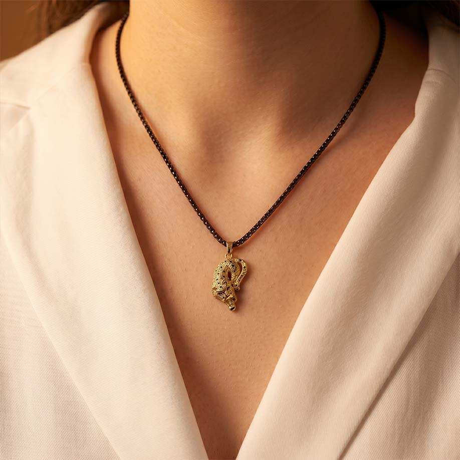 Fierce Tiger Pendant - 24k Gold Tone Plated [ Black Chain ] - Image 9