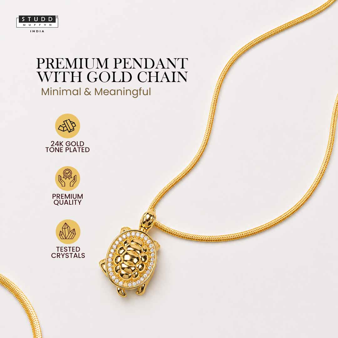 Turtle of Abundance Pendant - 24k Gold Tone Plated [ With Chain ] - Image 2