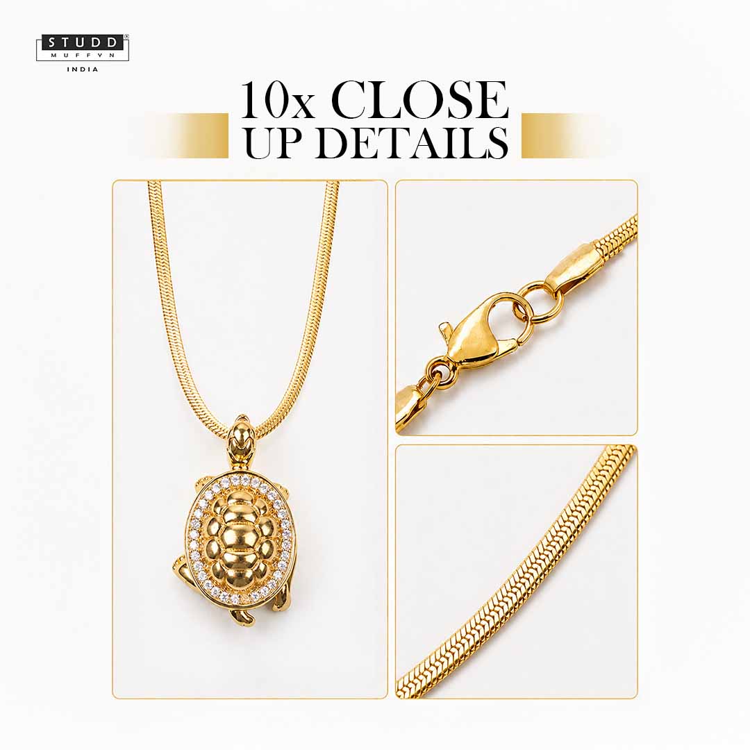 Turtle of Abundance Pendant - 24k Gold Tone Plated [ With Chain ] - Image 5