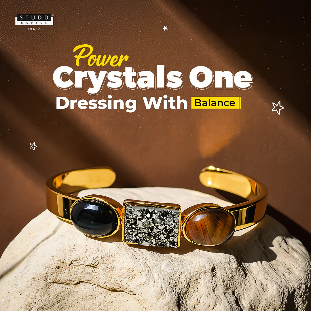 Triple Crystal Gold-Toned Luxe Cuff Adjustable Bracelet