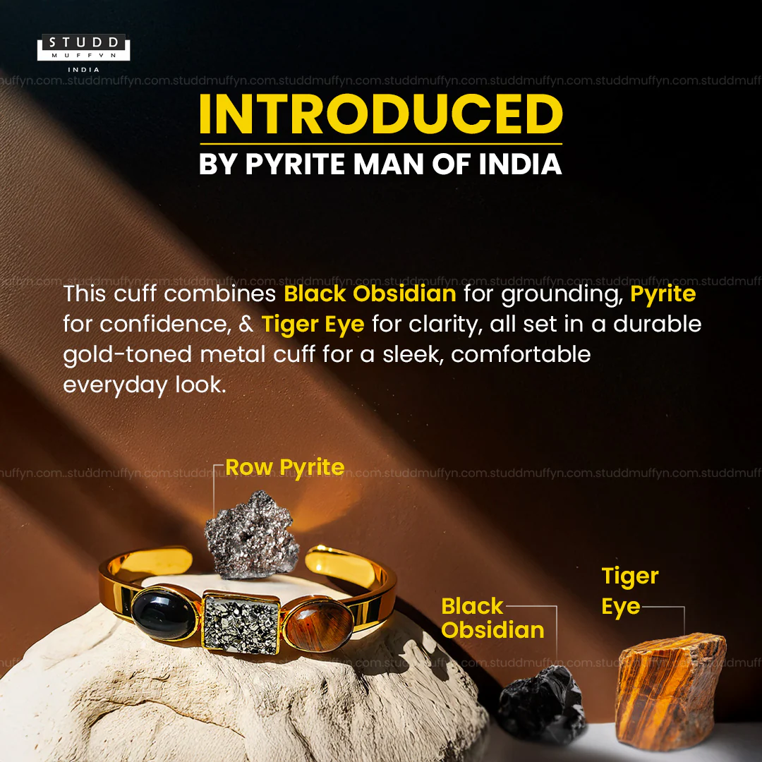 Triple Crystal Gold-Toned Luxe Cuff Adjustable Bracelet - Image 2