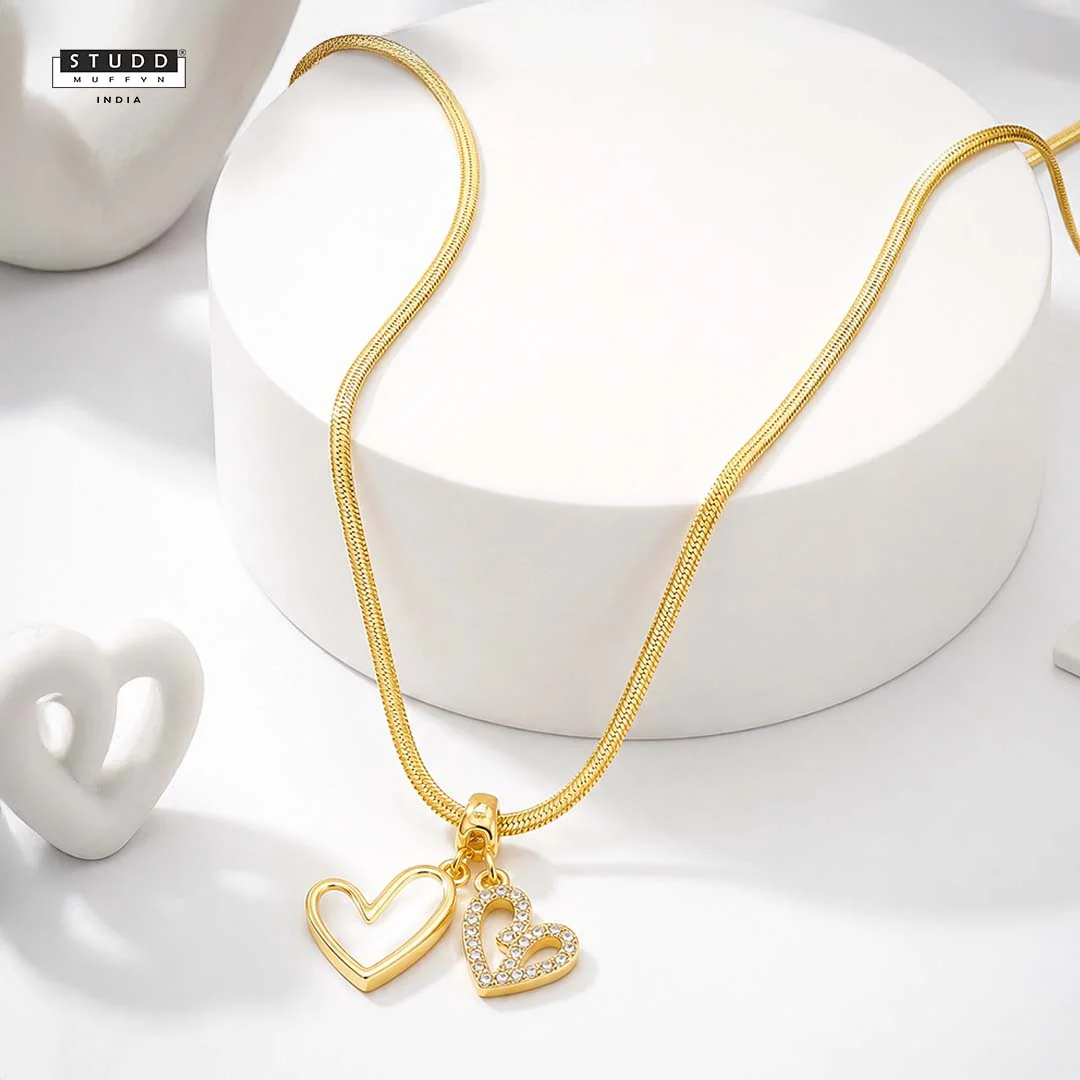 Twin Hearts Pendant – 24K Gold Tone Plated [With Chain]