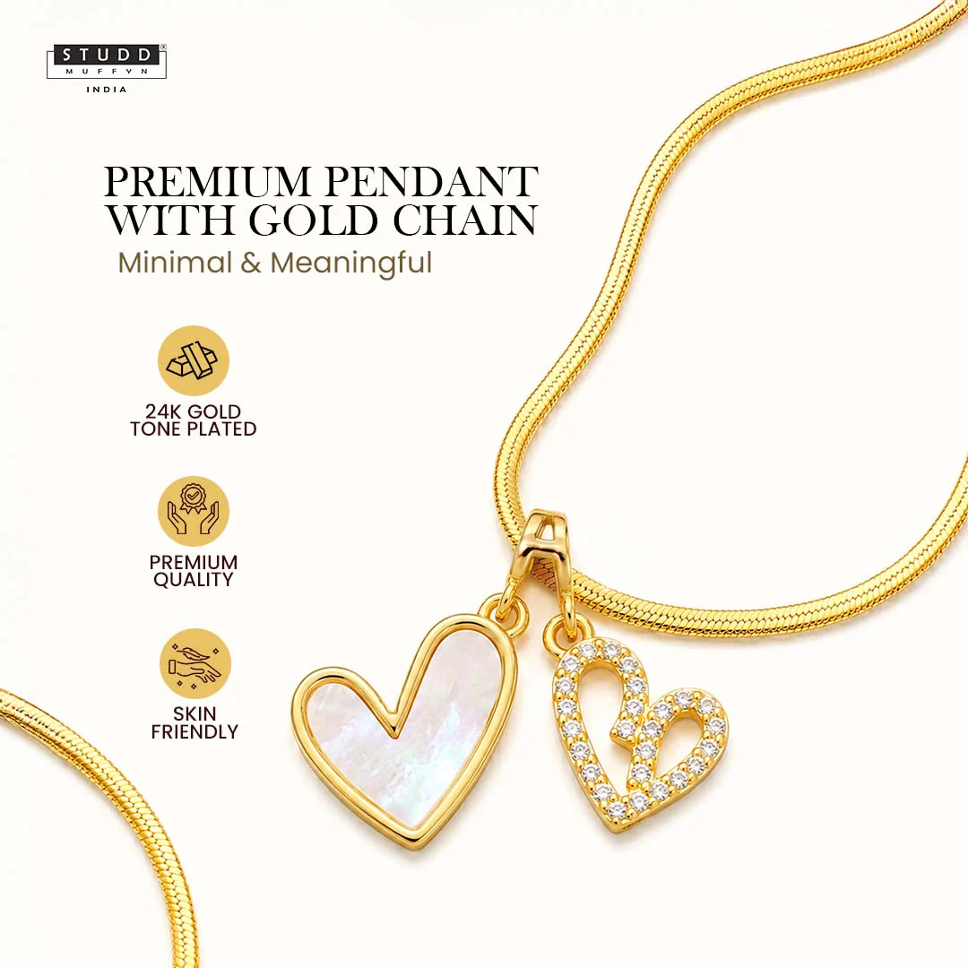Twin Hearts Pendant – 24K Gold Tone Plated [With Chain] - Image 2