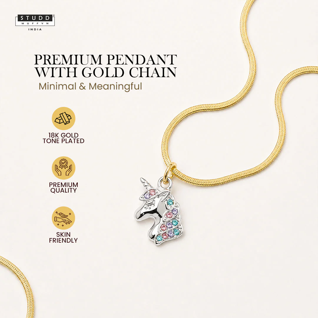 Unicorn Pendant - 24k Gold Plated [ With Chain ] - Image 2