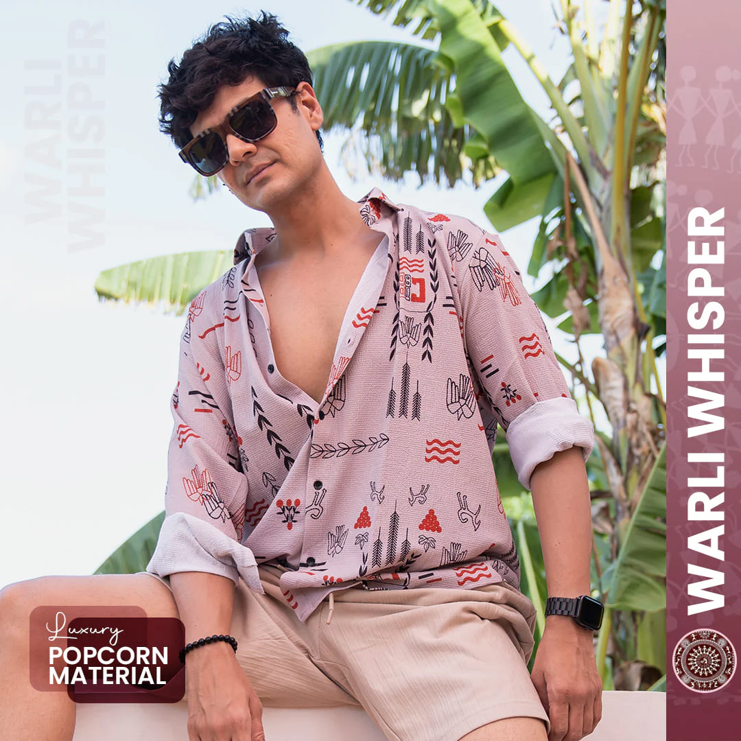 Warli Whisper | Luxury Popcorn Material I Men Shirt - Image 6
