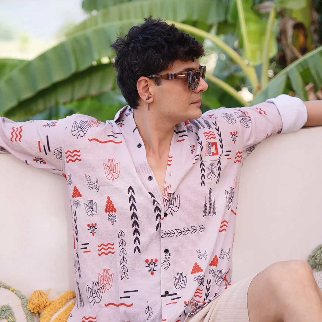 Warli Whisper | Luxury Popcorn Material I Men Shirt - Image 8